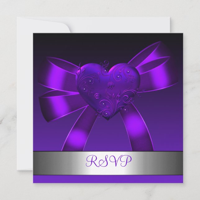 RSVP Heart Deep Purple Silver 21st Birthday Invitation (Front)