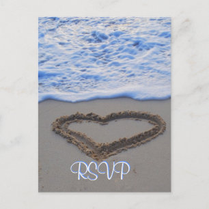 RSVP Heart in Sand at Beach Invitation Postcard