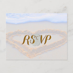 RSVP Heart in Sand at Beach Invitation Postcard