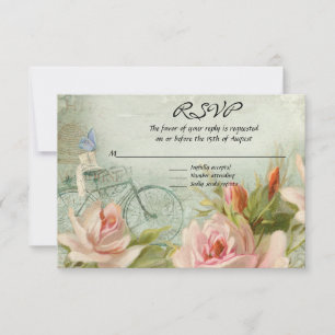 RSVP Hipster Bicycle Roses Rustic Wood Cottage Card
