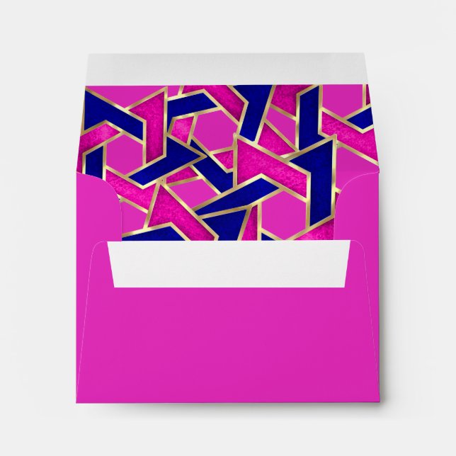 RSVP Hot Pink Navy Blue Star of David Gold Envelope (Back (Bottom))