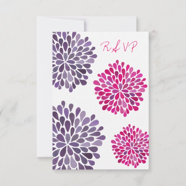 RSVP Hot Pink & Purple Floral Blooms Wedding Card (Front)
