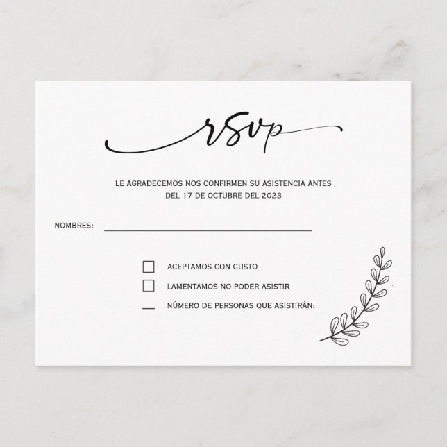 Rsvp in spanish wedding postcard (Front)