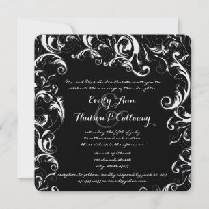 RSVP Included on Card- Fancy Swirl Wedding Invitation