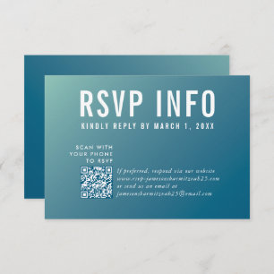 RSVP INFO CARD modern dark blue mint qrcode