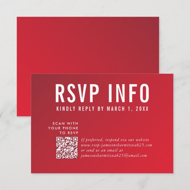 RSVP INFO CARD modern dark red burgundy qrcode (Front/Back)