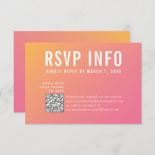 RSVP INFO CARD modern pink yellow qrcode