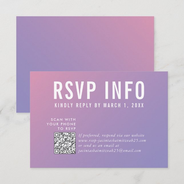 RSVP INFO CARD modern purple pink qrcode (Front/Back)