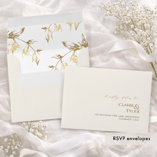 RSVP Ivory and Gold Modern Formal Floral Envelope