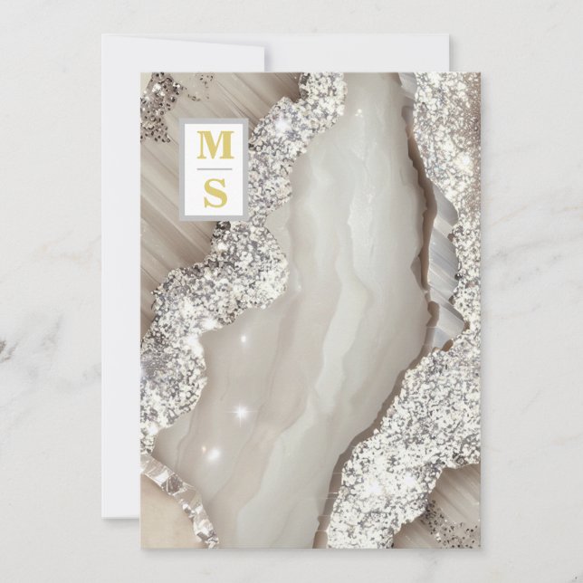 *~ RSVP IVORY Silver QR Initials AR66 Wedding Invitation (Front)