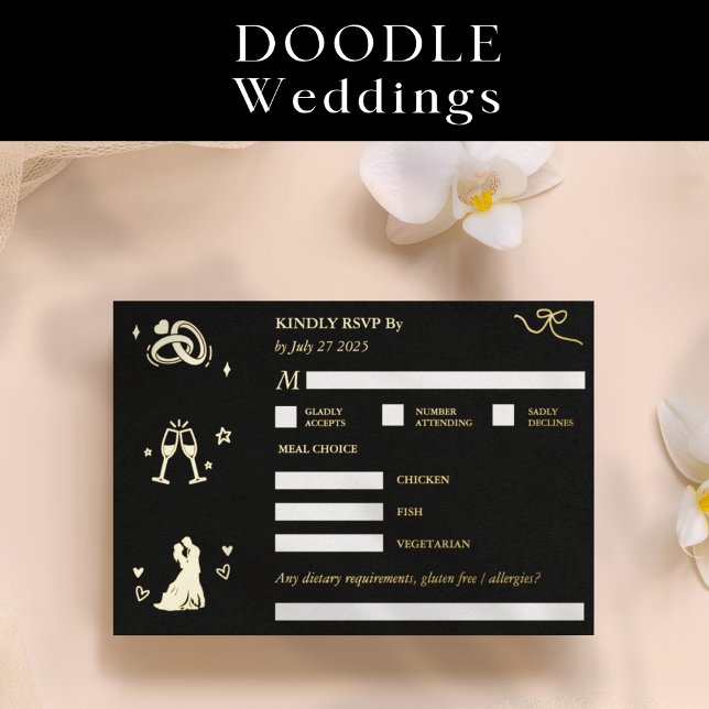 RSVP Kindly Reply Foil Doodle Respond Enclosure (Creator Uploaded)