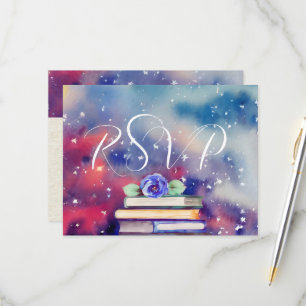  RSVP Kindly Reply Watercolor Books Purple Wedding Card