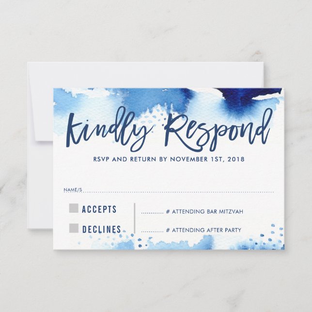 RSVP KINDLY RESPOND modern dark blue watercolor (Front)