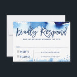 RSVP KINDLY RESPOND modern dark blue watercolor<br><div class="desc">by kat massard >>> www.simplysweetPAPERIE.com <<< A simple design for your RSVP REPLY CARDS - to match your main invitations. Love the design, but would like to see some changes - another colour scheme, product, add a photo or adapted for a different occasion - no worries simply contact me, KAT@SIMPLYSWEETPAPERIE.COM...</div>