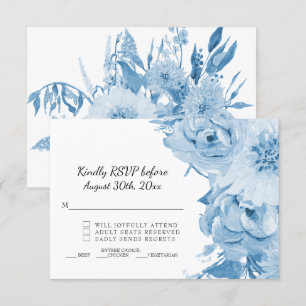 RSVP Light Blue n White Watercolor Floral Wedding Invitation