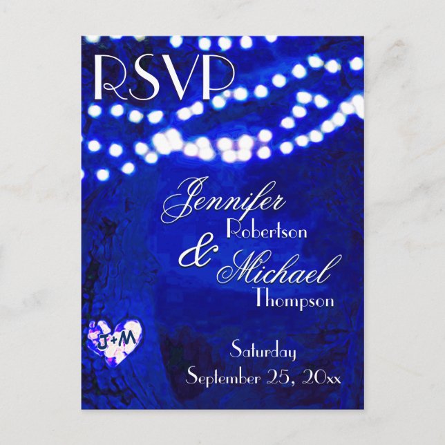RSVP - Lights on Trees Blue Invitation Postcard (Front)