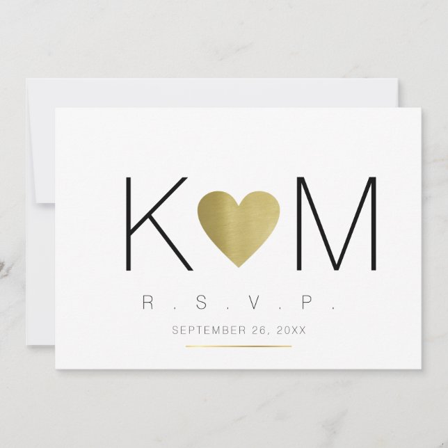 rsvp love & couple initials, clear & elegant invitation (Front)