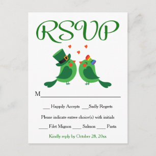 RSVP Lovebird Green & White Wedding Party Card