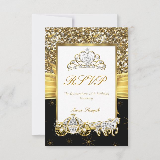 RSVP Magical Quinceanera Gold Black Horse Carriage (Front)