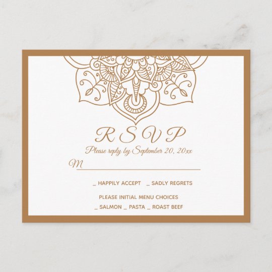 Rsvp Mandala Brown Boho Indian Wedding Modern Invitation Postcard