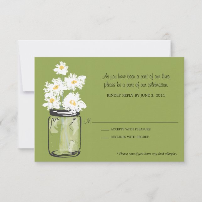 RSVP - Mason Jar filled with White Daisies (Front)