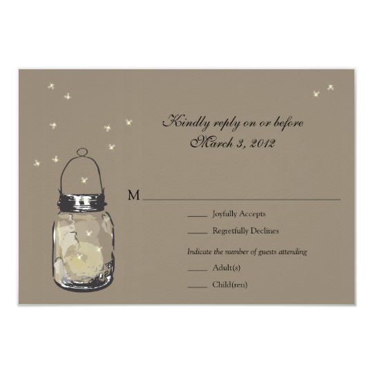 RSVP Mason Jar & Fireflies Wedding Card