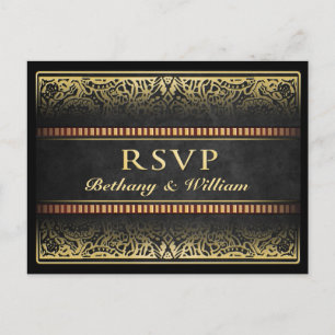 RSVP Matching Black Gold King Queen Hearts Vegas Invitation Postcard