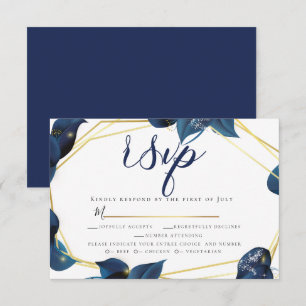 RSVP   Meal Choice Modern Deep Indigo Blue Gold Invitation