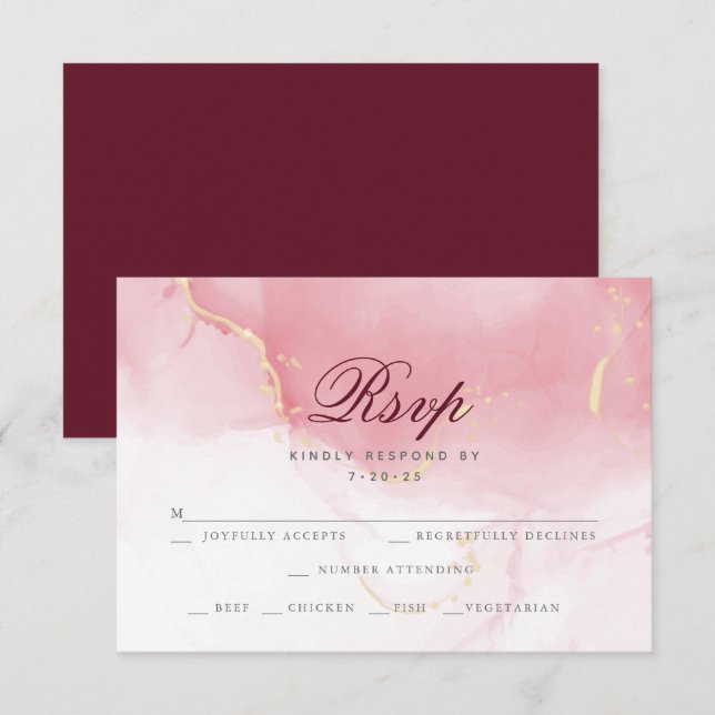 RSVP Meal Choice  |  Pink Maroon Watercolor  Wash (Front/Back)