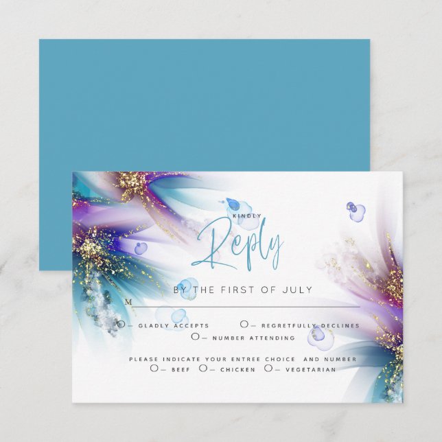 RSVP MEAL CHOICE | Teal Purple Abstract Floral Card (Front/Back)