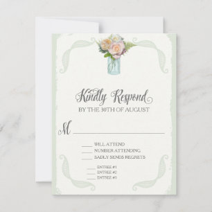 RSVP Menu Choice Mason Jar Roses Script Typography