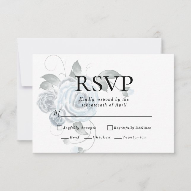 RSVP | Menu Choices  Watercolor Dusty Blue Floral (Front)