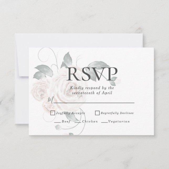 RSVP | Menu Choices Watercolor Dusty  Blush Roses (Front)