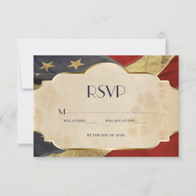 RSVP Military Wedding  Patriotic Vintage Flag Card (Front)