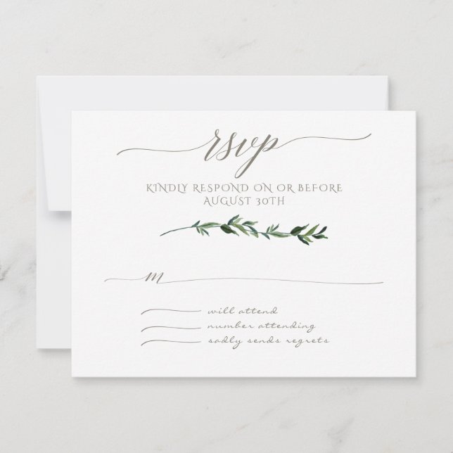 RSVP Minimalist Modern Leaf Leaves Art Typography Card (Front)