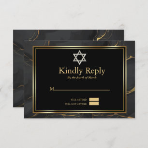 RSVP Modern Black Gold Marble Bar Mitzvah Invitation