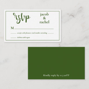 RSVP Modern Dark Forest Green Wedding RSVP Card