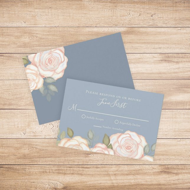 RSVP Modern Elegant Minimalist Floral Dusty Blue (Creator Uploaded)