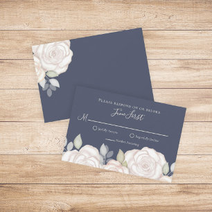RSVP Modern Elegant Minimalist Floral Slate Blue Card