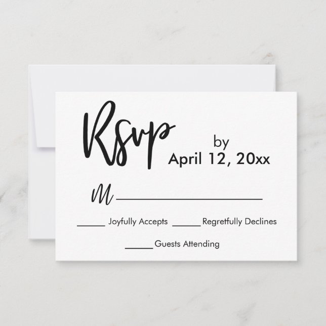 RSVP Modern Handwriting Black White Wedding (Front)