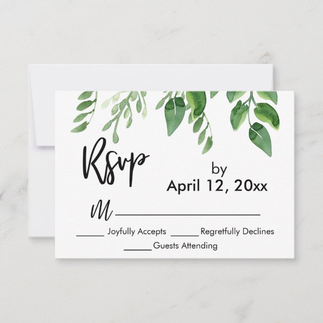 RSVP Modern Handwriting Simple Greenery (Front)