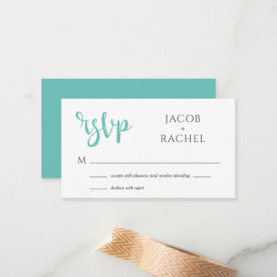 RSVP Modern Script Teal Wedding RSVP Card