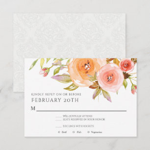 RSVP Modern Watercolor Peach Floral Damask Wedding Invitation