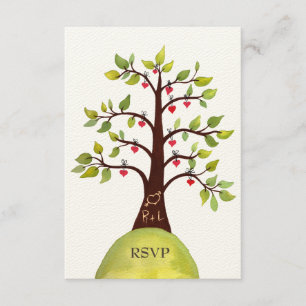 RSVP Monogram Green Tree Wedding Cards