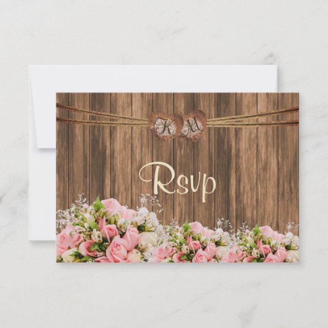 RSVP Monogram Heart with Pink and White Roses Card (Front)