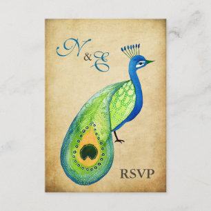 RSVP Monogram Vintage Peacock Wedding Cards