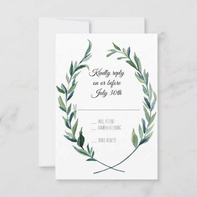 RSVP Muted Green Laurel Wreath Olive Leaf Branch Card (Front)