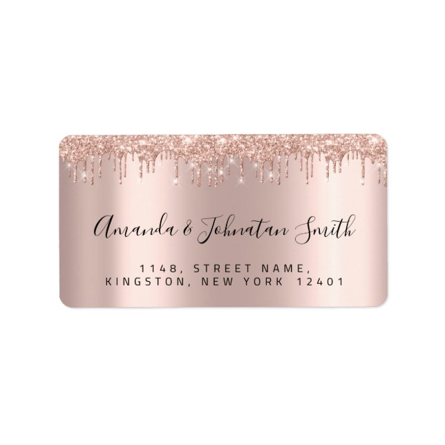 RSVP New Wedding Address Drips Rose Gold Label (Front)