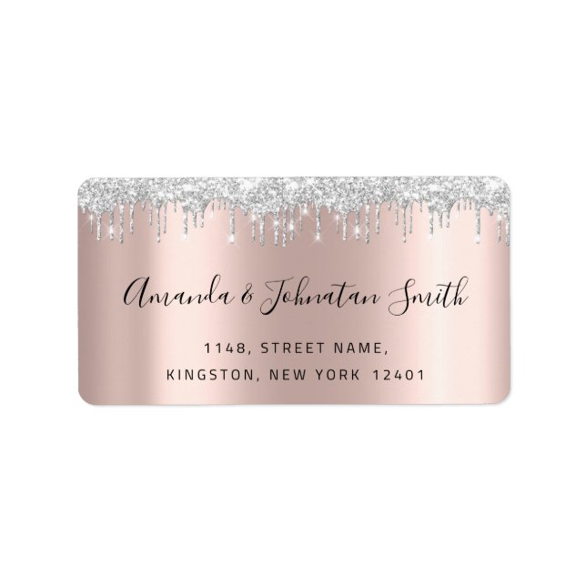 RSVP New Wedding Adress Silver Grey Drips Rose Label (Front)