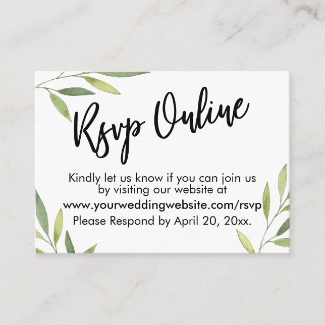 RSVP Online Green Foliage Wedding Enclosure Card (Front)